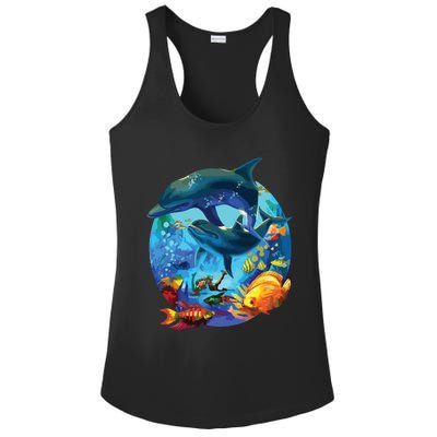 Dolphin Sea Life Save The Ocean Marine Biology Aquarium Ladies PosiCharge Competitor Racerback Tank