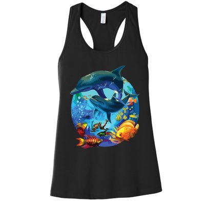 Dolphin Sea Life Save The Ocean Marine Biology Aquarium Women's Racerback Tank