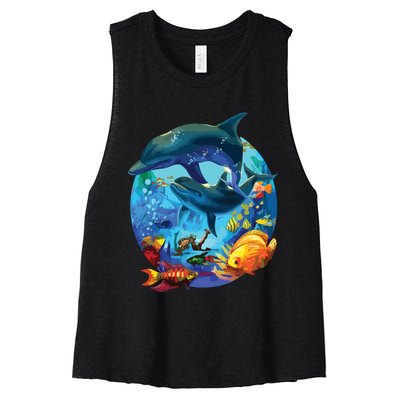 Dolphin Sea Life Save The Ocean Marine Biology Aquarium Women's Racerback Cropped Tank