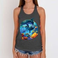 Dolphin Sea Life Save The Ocean Marine Biology Aquarium Women's Knotted Racerback Tank