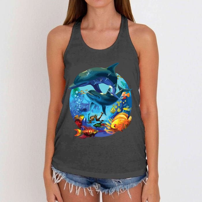 Dolphin Sea Life Save The Ocean Marine Biology Aquarium Women's Knotted Racerback Tank