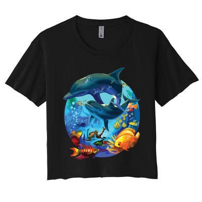 Dolphin Sea Life Save The Ocean Marine Biology Aquarium Women's Crop Top Tee