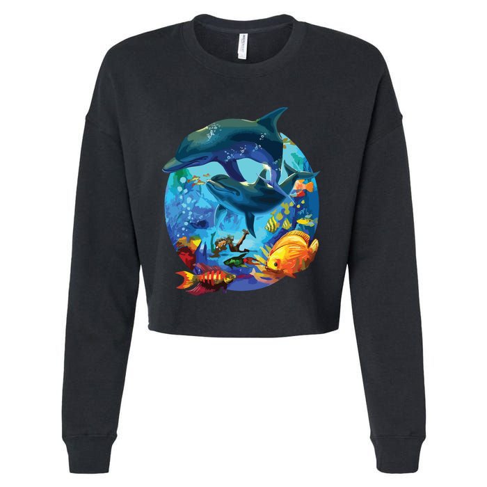 Dolphin Sea Life Save The Ocean Marine Biology Aquarium Cropped Pullover Crew