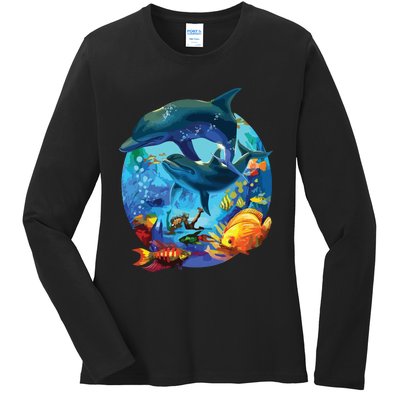 Dolphin Sea Life Save The Ocean Marine Biology Aquarium Ladies Long Sleeve Shirt