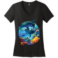 Dolphin Sea Life Save The Ocean Marine Biology Aquarium Women's V-Neck T-Shirt