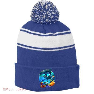 Dolphin Sea Life Save The Ocean Marine Biology Aquarium Gift Stripe Pom Pom Beanie