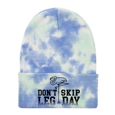 Don't Skip Leg Day Pink Flamingo Bird Fitness Workout Gift Tie Dye 12in Knit Beanie