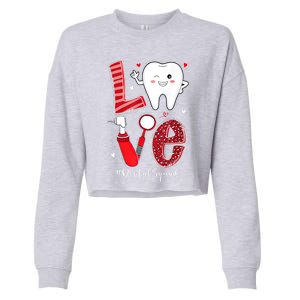 Dental Squad Leopard Tooth Love Dentist Hygienist Valentines Gift Cropped Pullover Crew