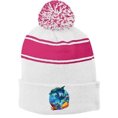 Dolphin Sea Life Save The Ocean Marine Biology Aquarium Stripe Pom Pom Beanie