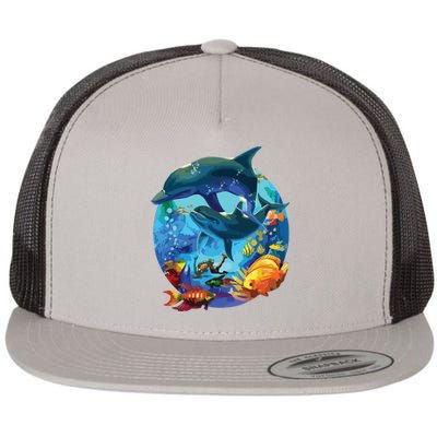 Dolphin Sea Life Save The Ocean Marine Biology Aquarium Flat Bill Trucker Hat