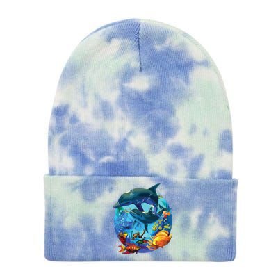 Dolphin Sea Life Save The Ocean Marine Biology Aquarium Tie Dye 12in Knit Beanie