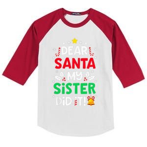 Dear Santa My Sister Did It Funny Christmas Kids Colorblock Raglan Jersey