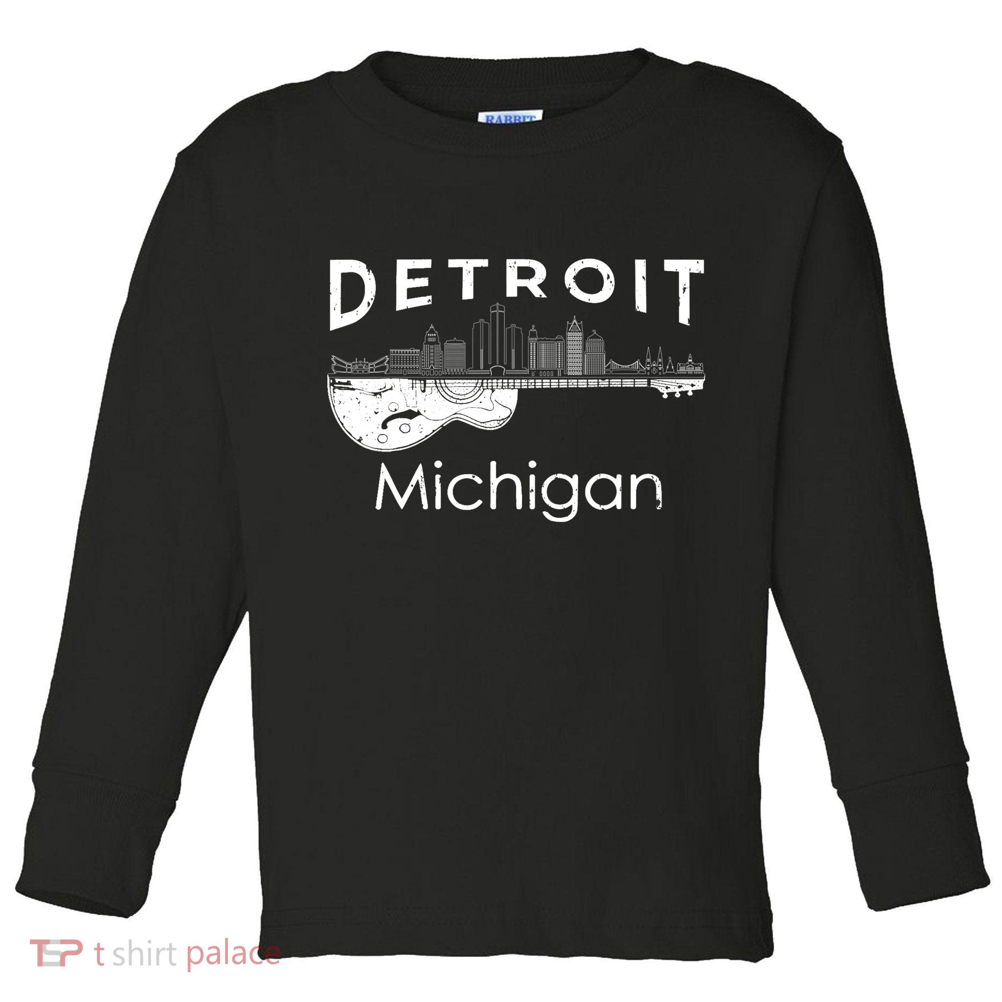 Detroit Souvenir Michigan Music Electric Guitar Toddler Long Sleeve Shirt