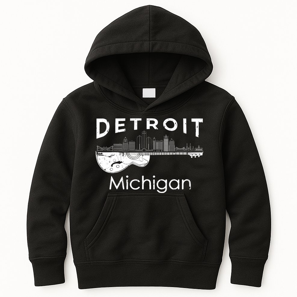 Detroit Souvenir Michigan Music Electric Guitar Kids Hoodie