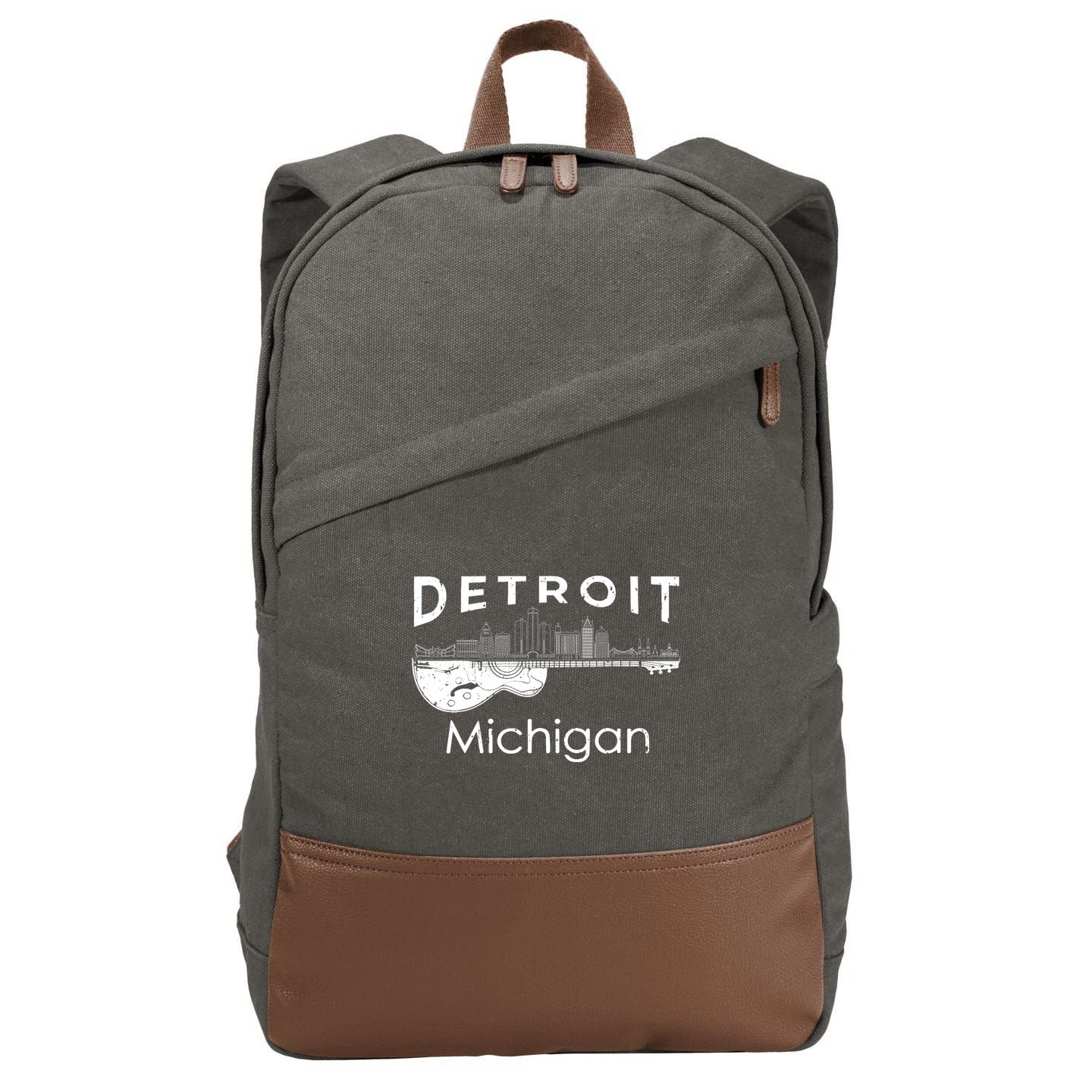 Detroit Souvenir Michigan Music Electric Guitar Cotton Canvas Backpack