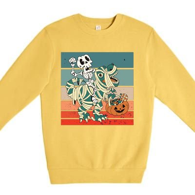 Dinosaur Skeleton Mummy Halloween Pumpkin Trick Or Treat Gift Premium Crewneck Sweatshirt