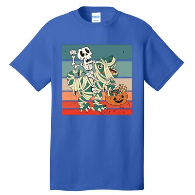 Dinosaur Skeleton Mummy Halloween Pumpkin Trick Or Treat Gift Tall T-Shirt