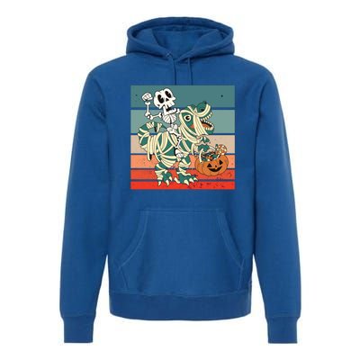 Dinosaur Skeleton Mummy Halloween Pumpkin Trick Or Treat Gift Premium Hoodie