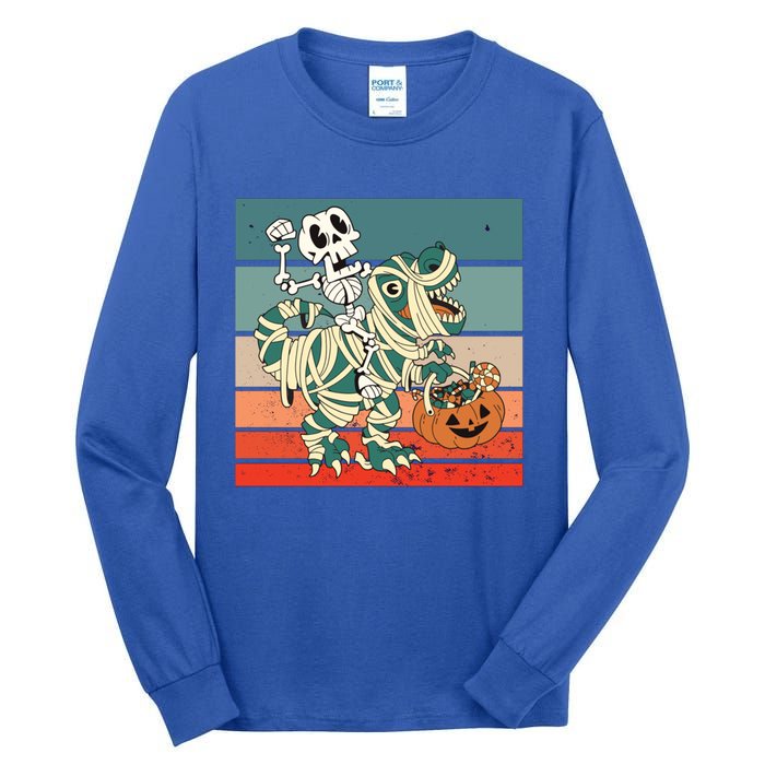 Dinosaur Skeleton Mummy Halloween Pumpkin Trick Or Treat Gift Tall Long Sleeve T-Shirt