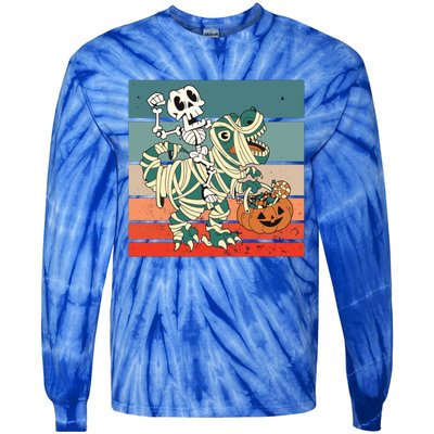 Dinosaur Skeleton Mummy Halloween Pumpkin Trick Or Treat Gift Tie-Dye Long Sleeve Shirt