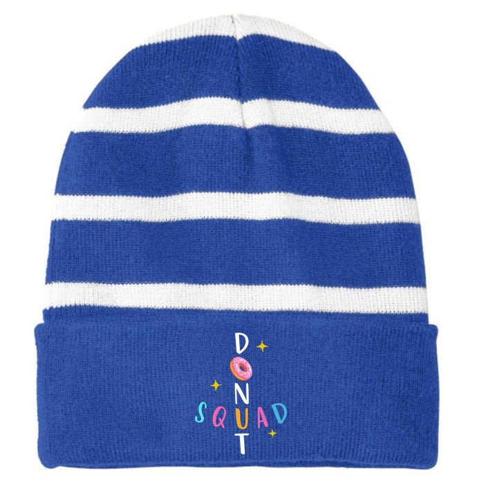 Donut Squad Matching Donut Party Pink Doughnut Sprinkles Great Gift Striped Beanie with Solid Band