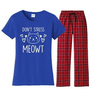 Dont Stress Meowt Funny Cat Mom Pun Sarcastic Kitten Lover Gift Women's Flannel Pajama Set