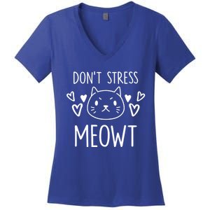 Dont Stress Meowt Funny Cat Mom Pun Sarcastic Kitten Lover Gift Women's V-Neck T-Shirt