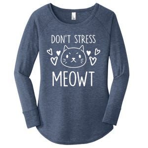 Dont Stress Meowt Funny Cat Mom Pun Sarcastic Kitten Lover Gift Women's Perfect Tri Tunic Long Sleeve Shirt