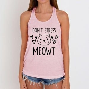 Dont Stress Meowt Funny Cat Mom Pun Sarcastic Kitten Lover Gift Women's Knotted Racerback Tank