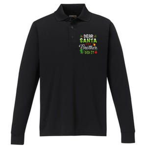 Dear Santa My Brother Did It Christmas Matching Family Performance Long Sleeve Polo