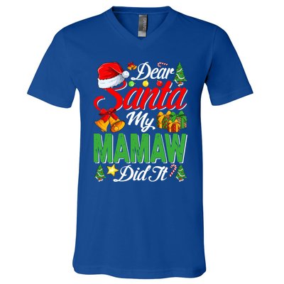 Dear Santa My Mamaw Did It Christmas Xmas Family Pajama Gift V-Neck T-Shirt