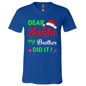 Dear Santa My Brother Did It Christmas Pajamas V-Neck T-Shirt