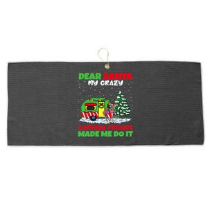 Dear Santa My Camping Friends Made Me Do It Christmas Pajama Large Microfiber Waffle Golf Towel