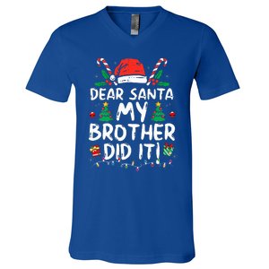 Dear Santa My Brother Did It Funny Christmas  V-Neck T-Shirt