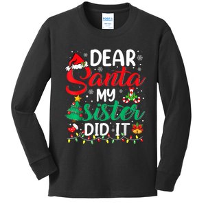 Dear Santa My Sister Did It Funny Xmas Christmas Pajamas Kids Long Sleeve Shirt