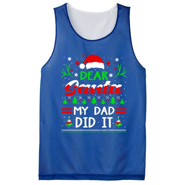 Dear Santa My Dad Did It Funny Christmas Pajama Gift Mesh Reversible Basketball Jersey Tank