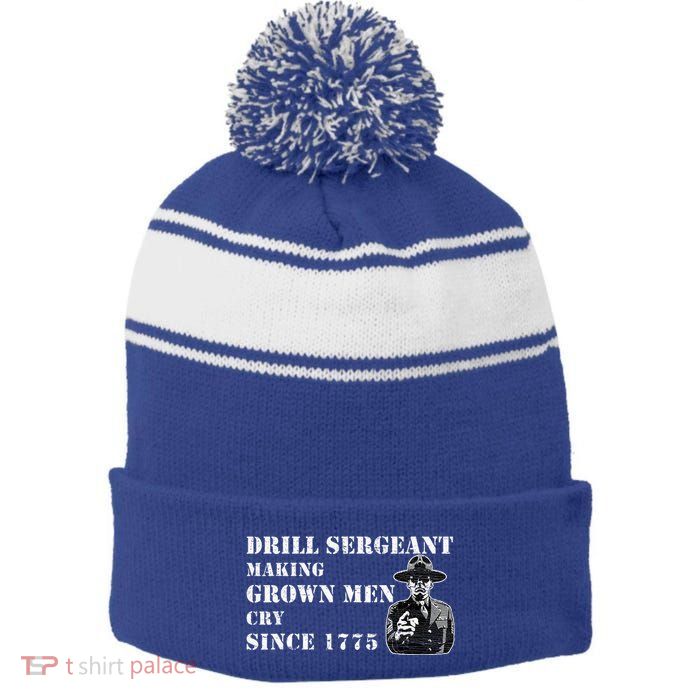 Drill Sergeant Military Drill Team Instructor Bootcamp Gifts Stripe Pom Pom Beanie