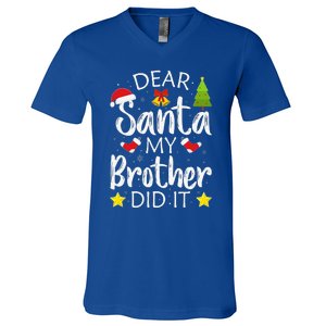 Dear Santa My Brother Did It Funny Christmas Pajamas V-Neck T-Shirt