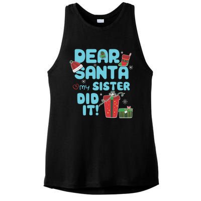 Dear Santa My Sister Did It Christmas Matching And Gift Ladies PosiCharge Tri-Blend Wicking Tank