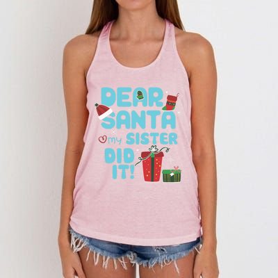 Dear Santa My Sister Did It Christmas Matching And Gift Women's Knotted Racerback Tank