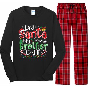 Dear Santa My Brother Did It Christmas Pajama Xmas Holiday Long Sleeve Pajama Set