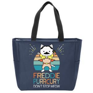 Dont Stop Meow Freddie Purrcury Funny Cat Music Pun Gift Zip Tote Bag