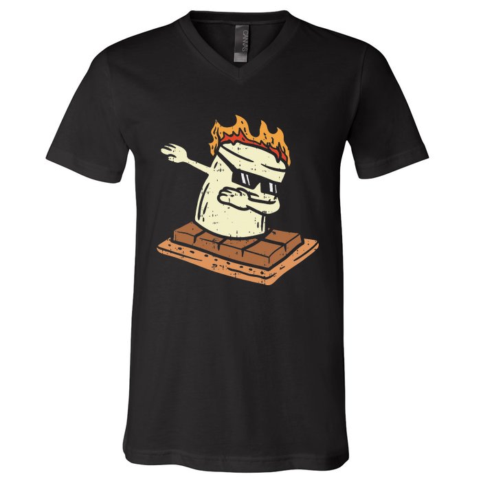 Dabbing Smore Marshmallow Cute Dance Camping V-Neck T-Shirt