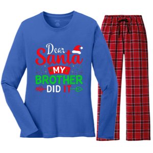 Dear Santa My Brother Did It Women's Long Sleeve Flannel Pajama Set 