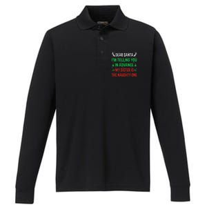 Dear Santa My Sister Is The Naughty One Funny Christmas Performance Long Sleeve Polo