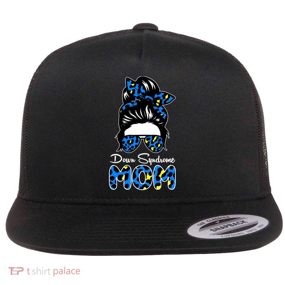 Down Syndrome Mom Hair Bun Flat Bill Trucker Hat