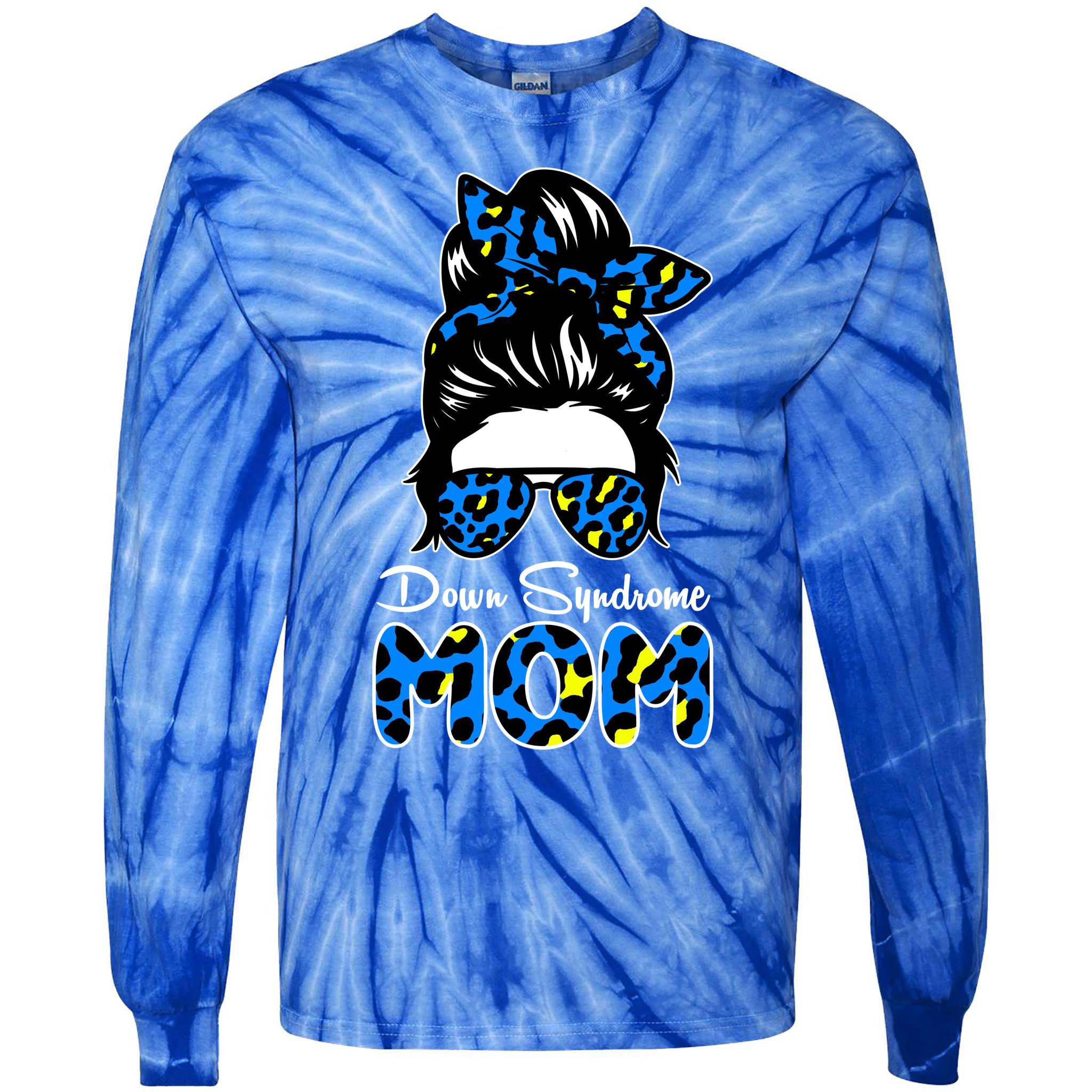 Down Syndrome Mom Hair Bun Tie-Dye Long Sleeve Shirt