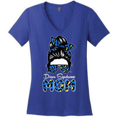 Down Syndrome Mom Hair Bun Women's V-Neck T-Shirt