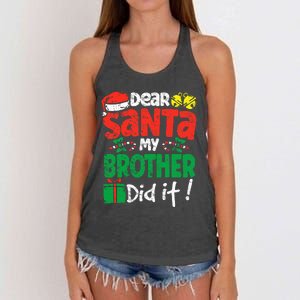 Dear Santa, My Brother Did It! Christmas Family Pajama Set Women's Knotted Racerback Tank