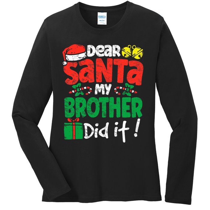 Dear Santa, My Brother Did It! Christmas Family Pajama Set Ladies Long Sleeve Shirt